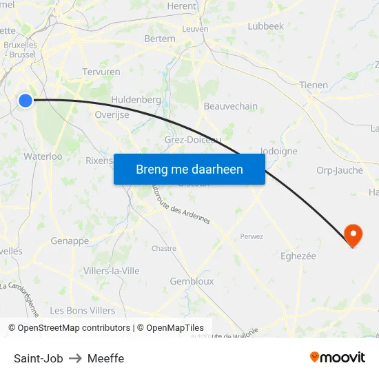 Saint-Job to Meeffe map