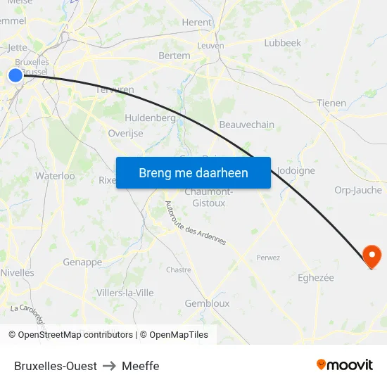 Bruxelles-Ouest to Meeffe map