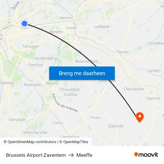 Brussels Airport-Zaventem to Meeffe map