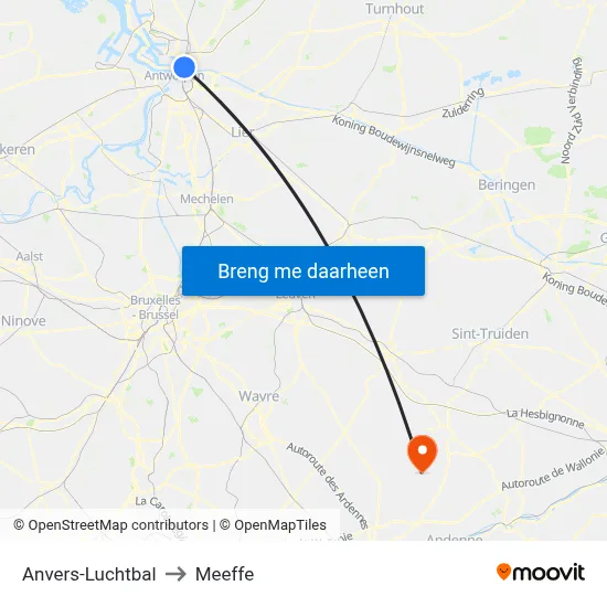 Anvers-Luchtbal to Meeffe map