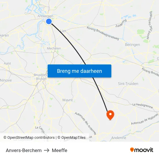 Anvers-Berchem to Meeffe map