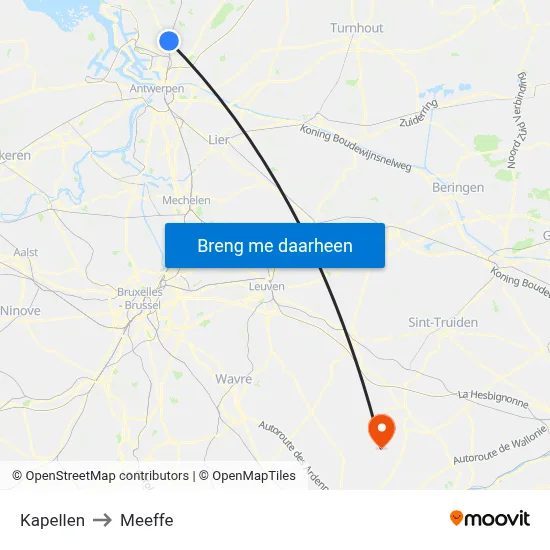 Kapellen to Meeffe map