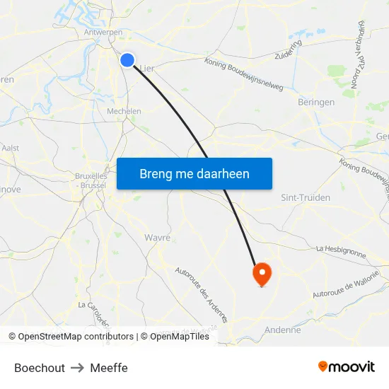 Boechout to Meeffe map