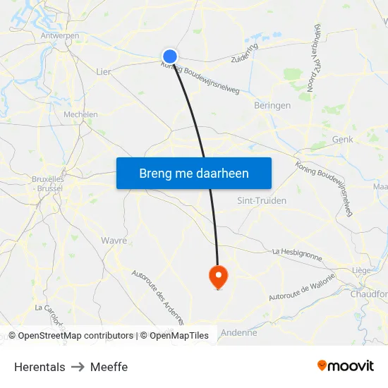 Herentals to Meeffe map