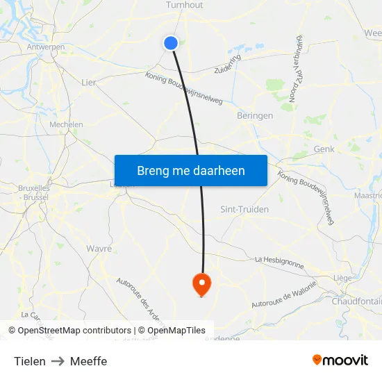 Tielen to Meeffe map