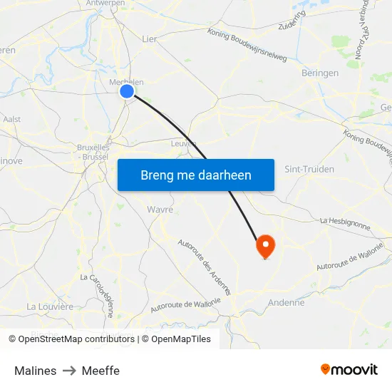 Malines to Meeffe map