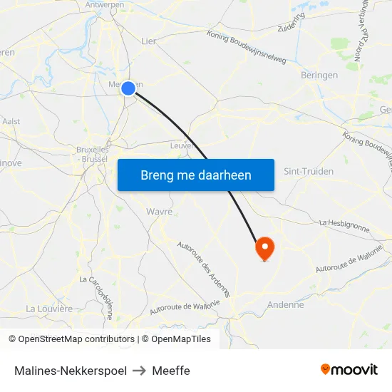 Malines-Nekkerspoel to Meeffe map