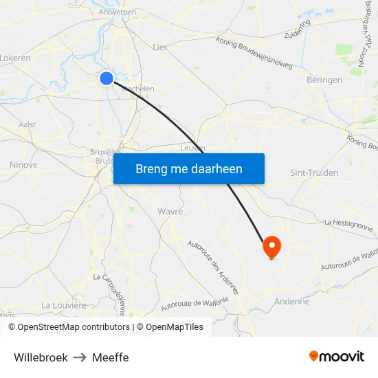 Willebroek to Meeffe map