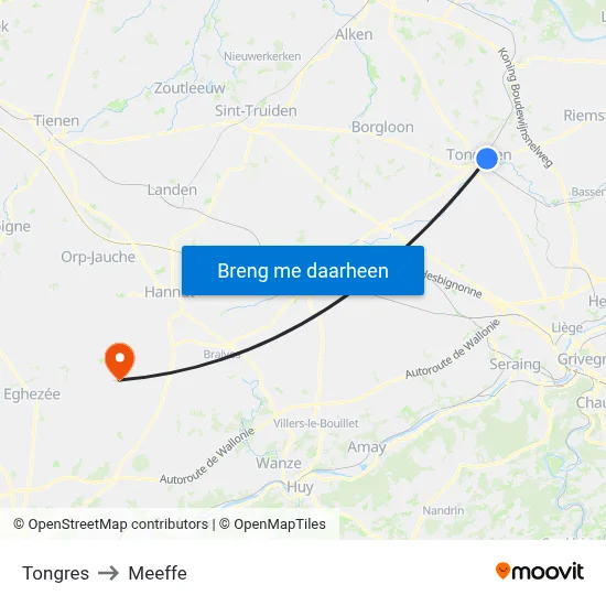 Tongres to Meeffe map
