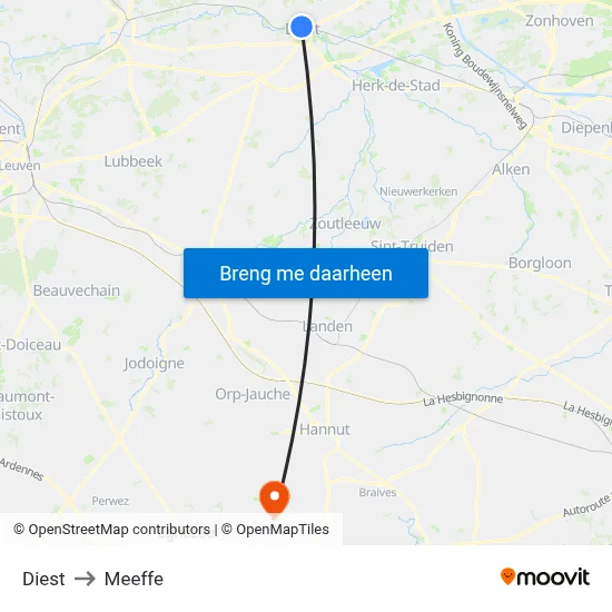 Diest to Meeffe map