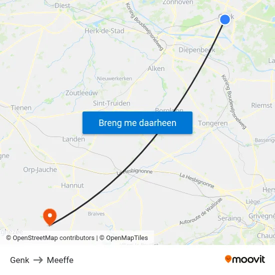 Genk to Meeffe map