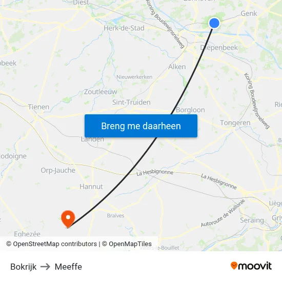 Bokrijk to Meeffe map