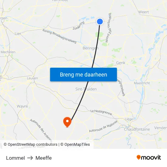 Lommel to Meeffe map