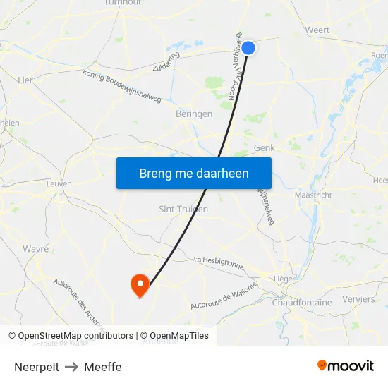 Neerpelt to Meeffe map