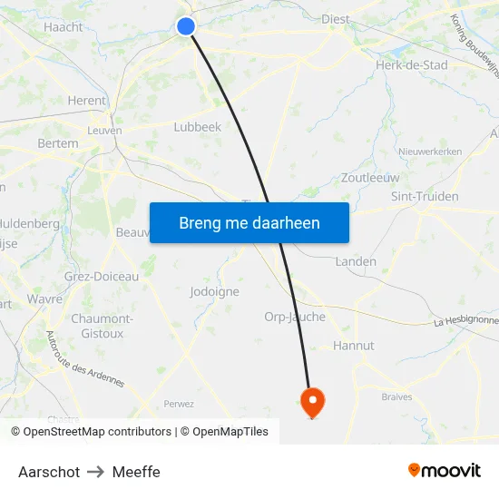Aarschot to Meeffe map