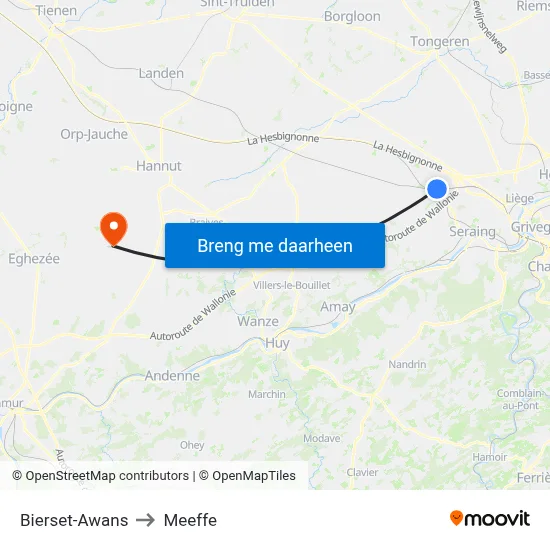 Bierset-Awans to Meeffe map