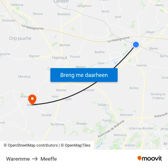 Waremme to Meeffe map