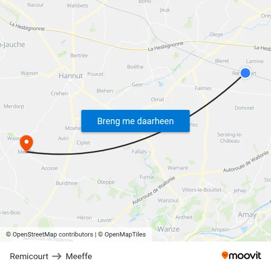 Remicourt to Meeffe map
