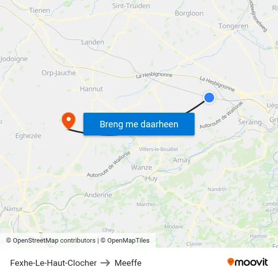 Fexhe-Le-Haut-Clocher to Meeffe map