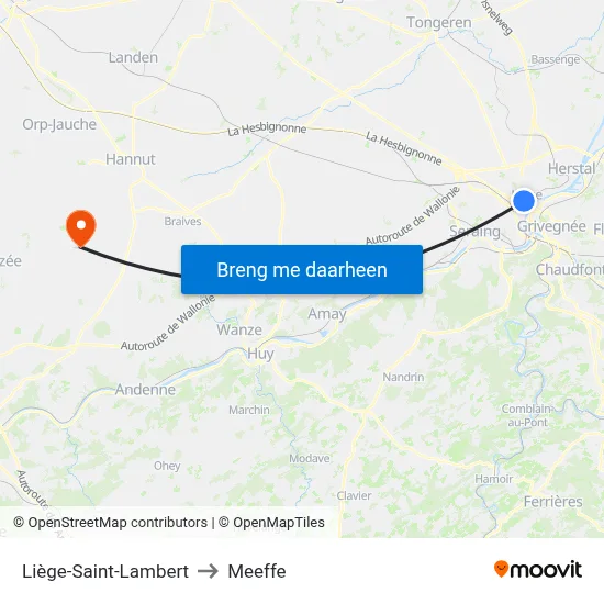 Liège-Saint-Lambert to Meeffe map