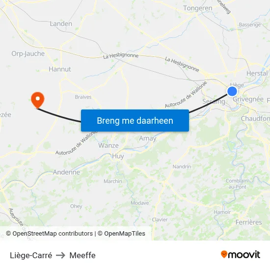 Liège-Carré to Meeffe map