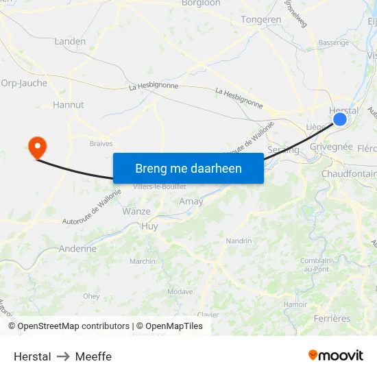 Herstal to Meeffe map