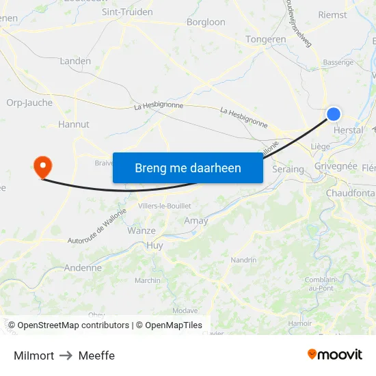 Milmort to Meeffe map