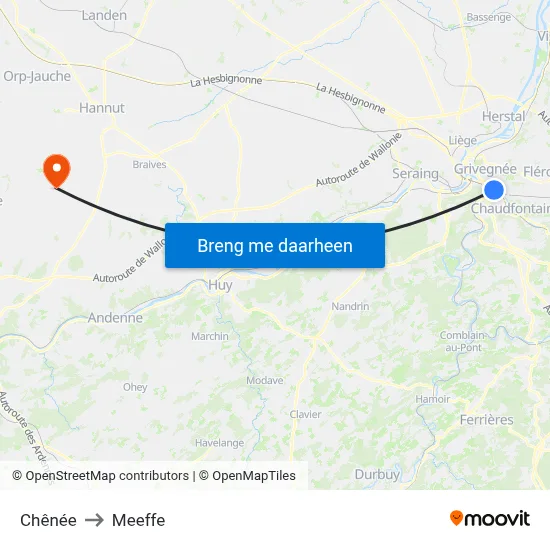 Chênée to Meeffe map