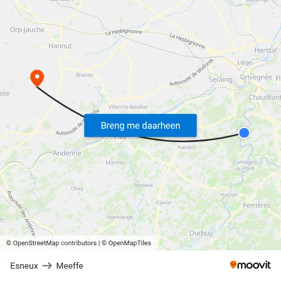 Esneux to Meeffe map
