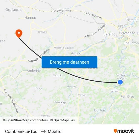 Comblain-La-Tour to Meeffe map