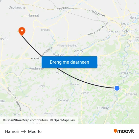 Hamoir to Meeffe map