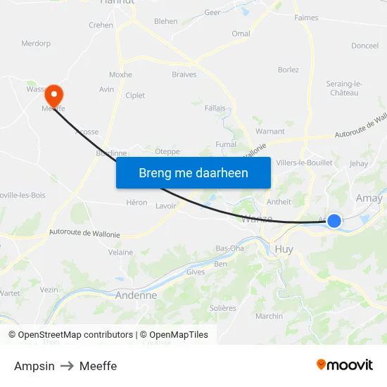 Ampsin to Meeffe map
