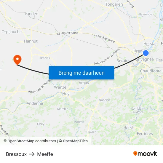 Bressoux to Meeffe map