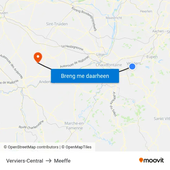 Verviers-Central to Meeffe map