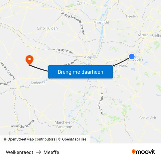 Welkenraedt to Meeffe map