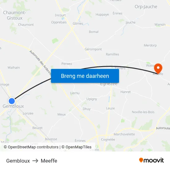 Gembloux to Meeffe map