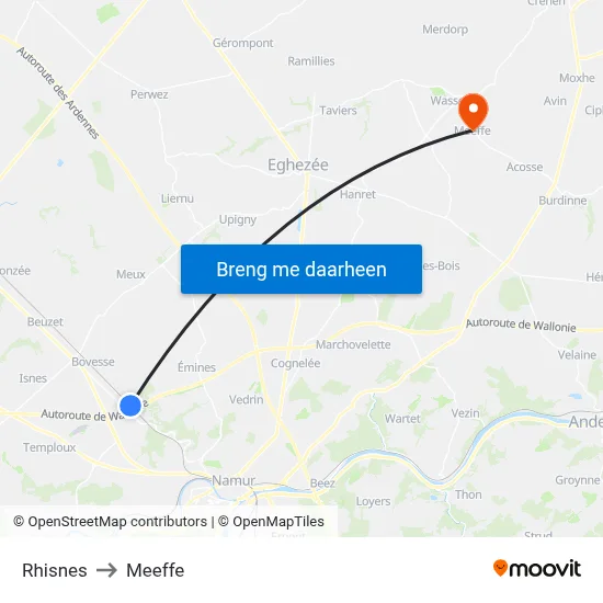 Rhisnes to Meeffe map