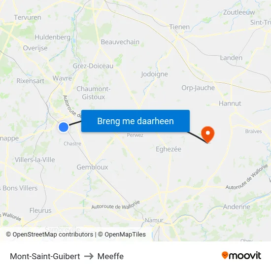 Mont-Saint-Guibert to Meeffe map