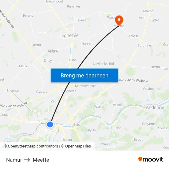 Namur to Meeffe map