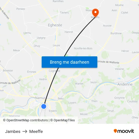 Jambes to Meeffe map