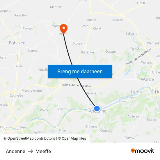 Andenne to Meeffe map