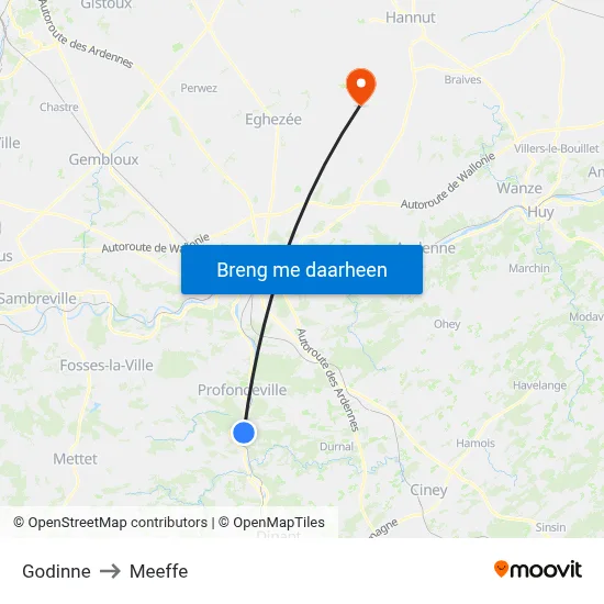 Godinne to Meeffe map