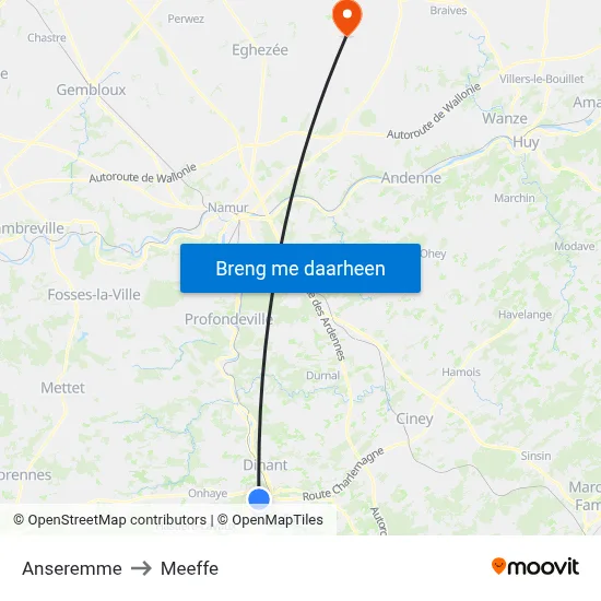 Anseremme to Meeffe map