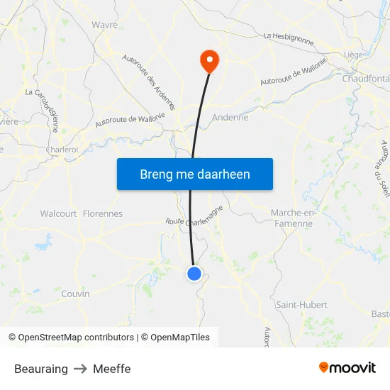 Beauraing to Meeffe map