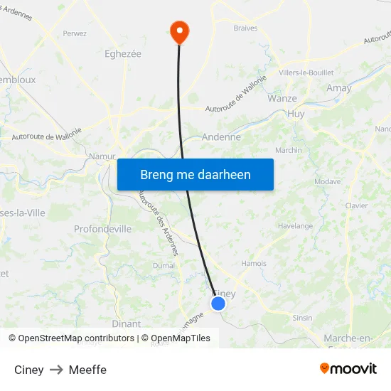 Ciney to Meeffe map