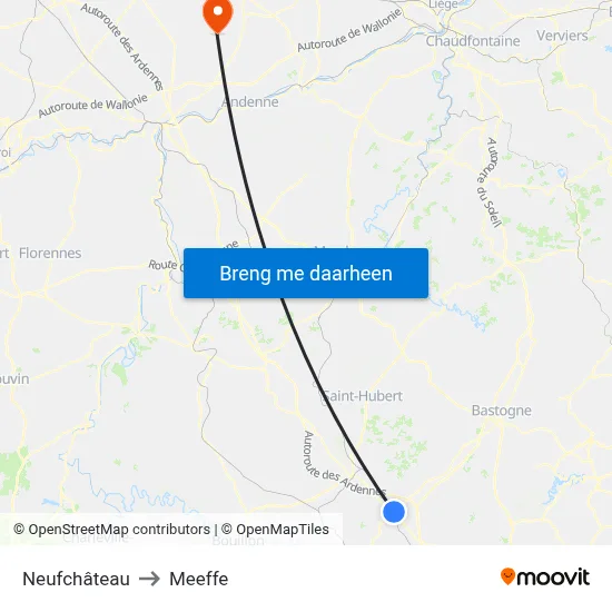 Neufchâteau to Meeffe map