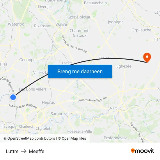 Luttre to Meeffe map