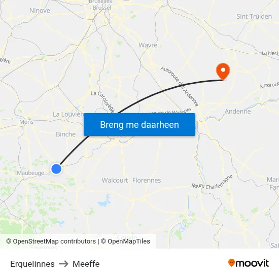 Erquelinnes to Meeffe map