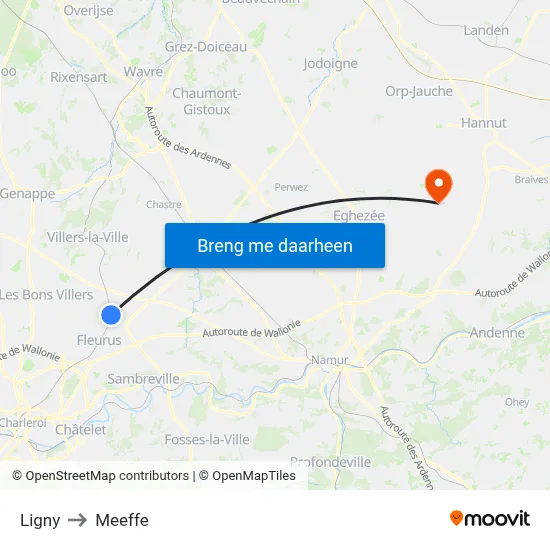 Ligny to Meeffe map