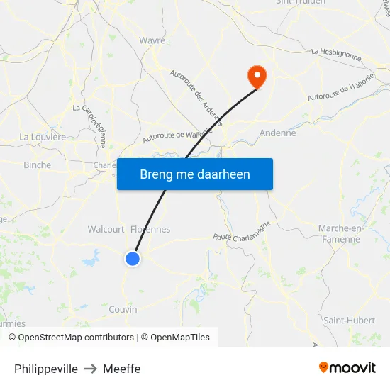 Philippeville to Meeffe map